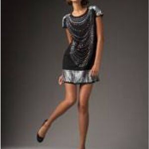Nicole Miller Black W/ Silver Sequin Detail Mini Dress Sz M